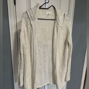 LOU & GREY || Cream Long Crochet Cardigan With Hood XS